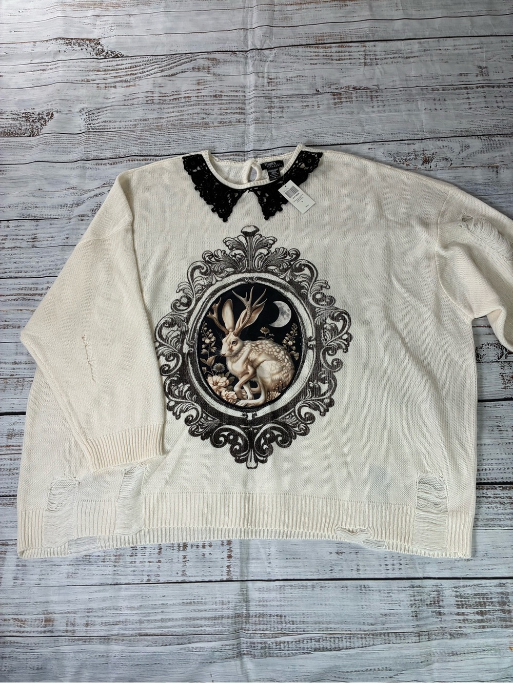 Thorn & Fable Jackalope Distressed Knit Sweater Plus Size 5 NWT Hot Topic